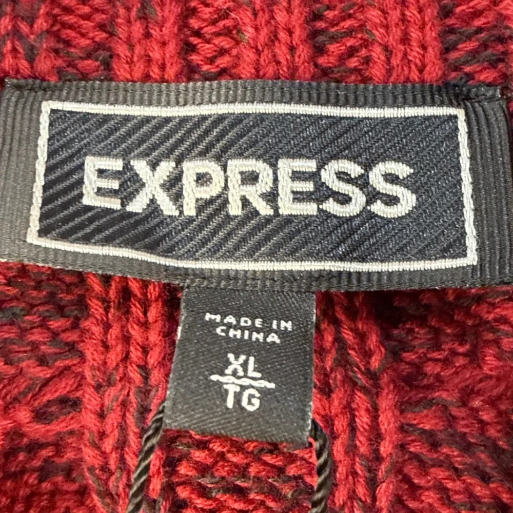 Express Sweater Mens XL Toggle Mock Neck Red Ombre Cable Knit Heavyweight NEW